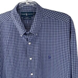 Ralph Lauren Blake Men's XL Blue Plaid Button Down Shirt 100% Cotton Long Sleeve
